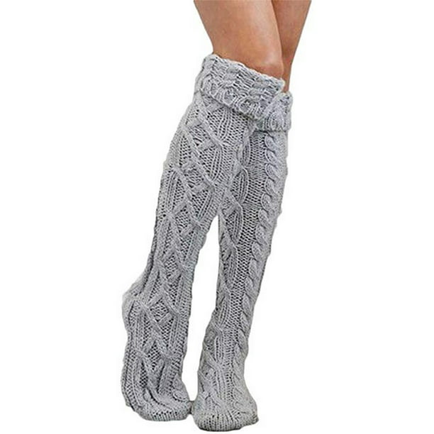 Women Soft Winter Cable Knit Over Knee Long Boot Thigh-High Warm Socks Legging J 